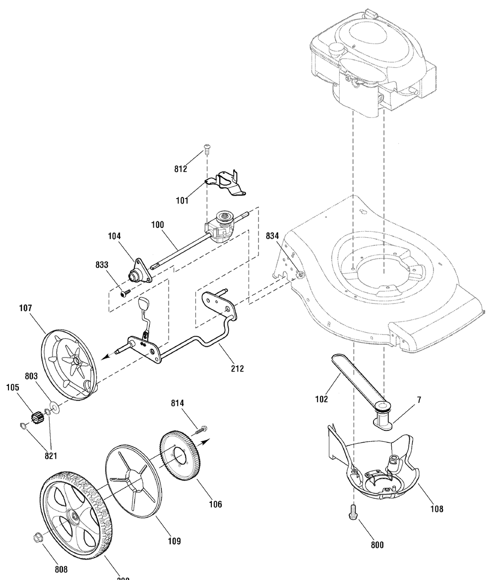 Drive Group Diagram and Parts List for 881031-MXH650 2010 Briggs and Stratton Lawn Mower